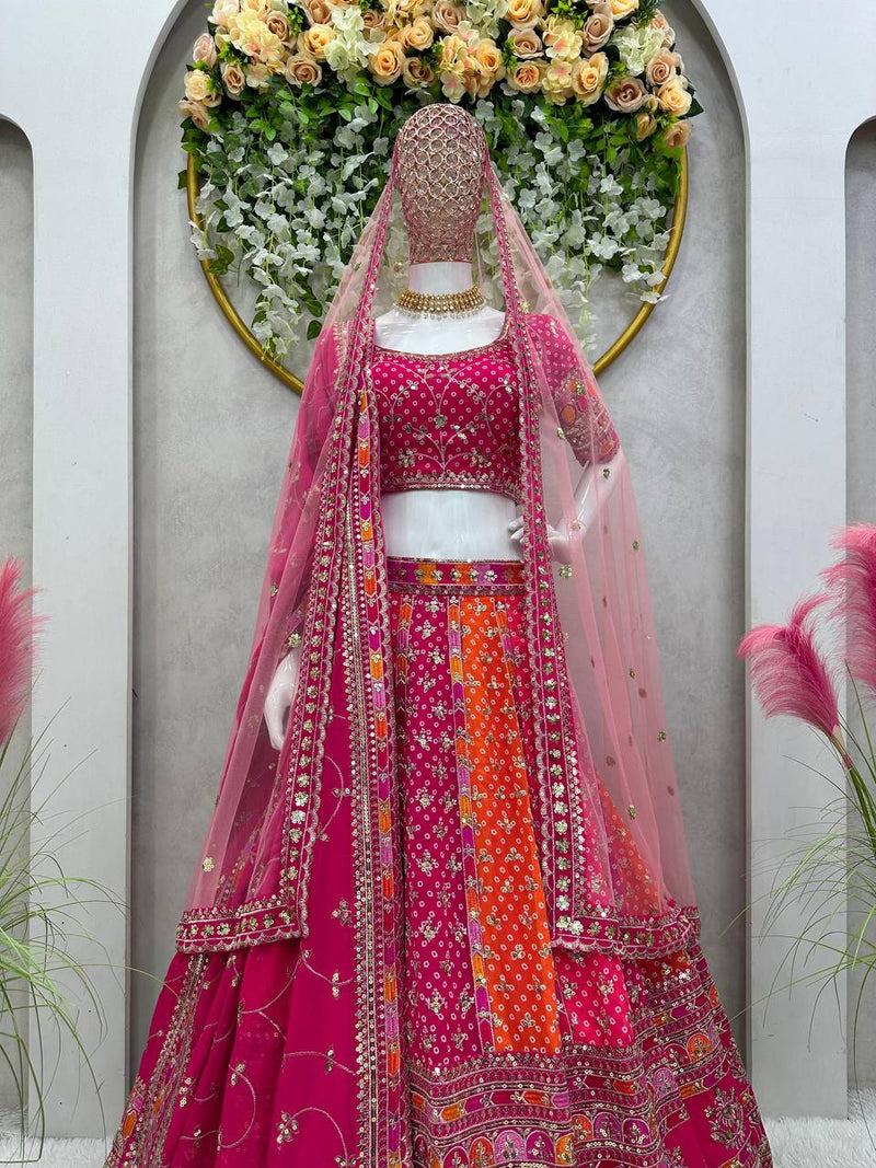 Multi Color Fox Georgette With Digital Print Special Lehenga Choli Set With Thread And Sequence Work