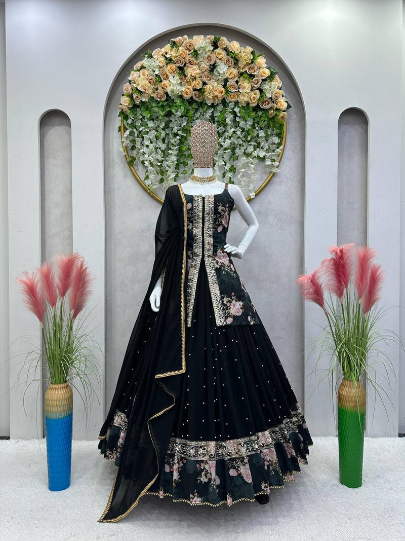 Black Color Wedding Special Lehenga Choli Set With Thread And Sequence Work