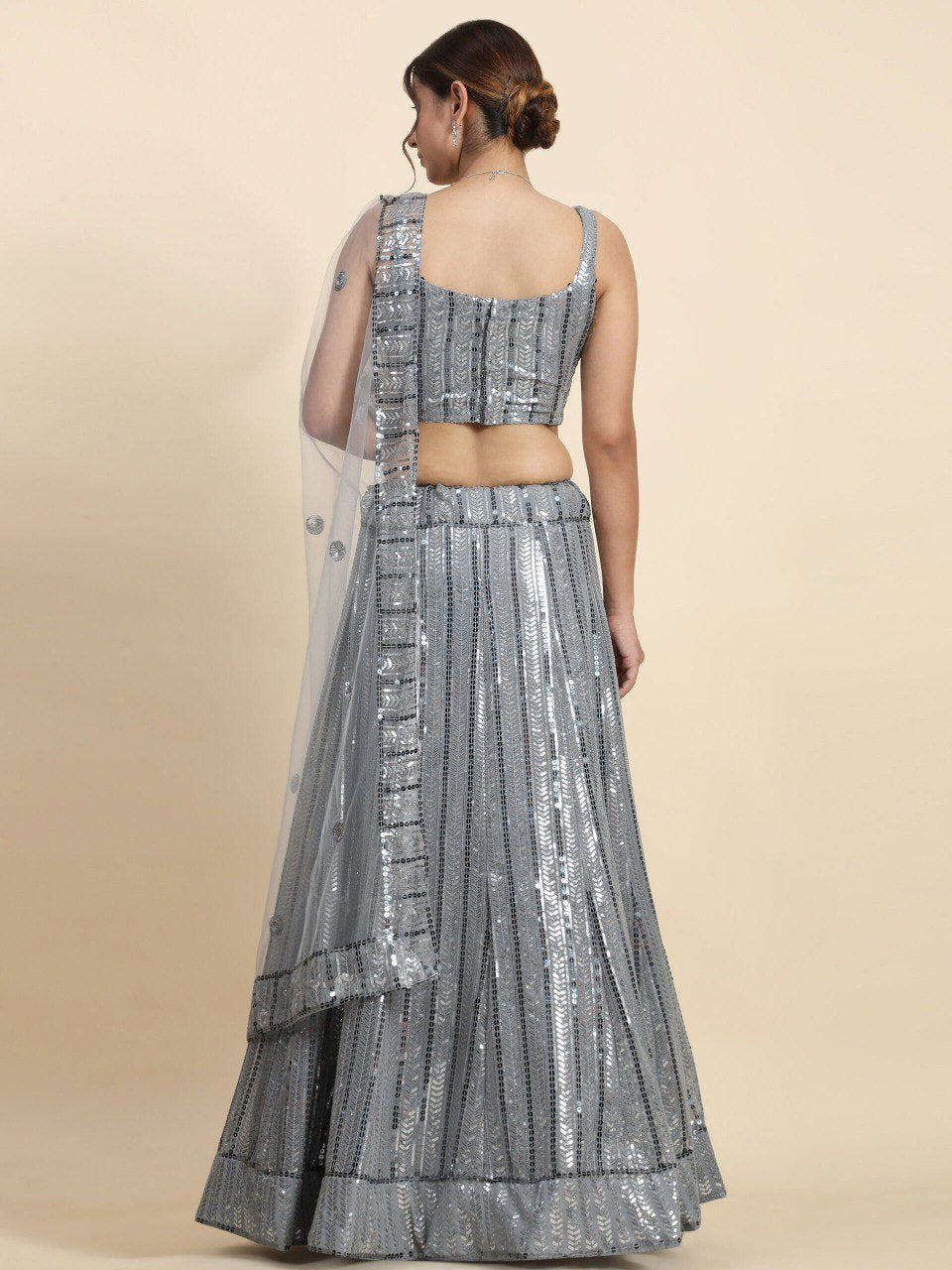 Gray Color Heavy Sequins Georgette Bollywood Designer Lehenga Choli