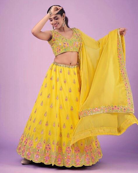 Yellow Color Designer Embroidery Sequins Work Trendy Lehenga Choli