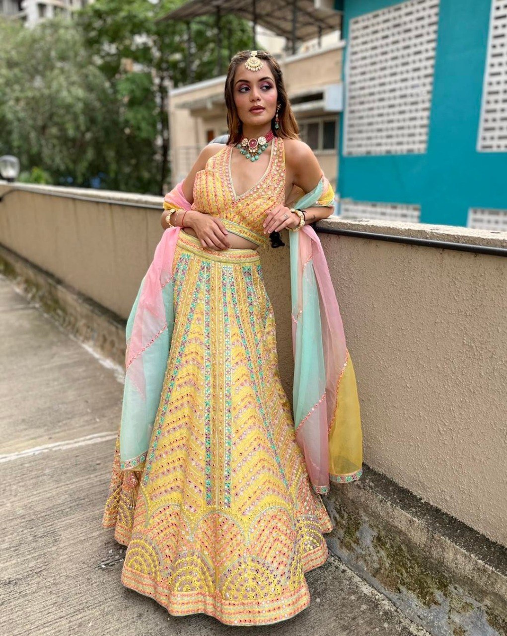 Yellow Color Wedding Wear Zari Sequins Embroidery Work Lehenga Choli