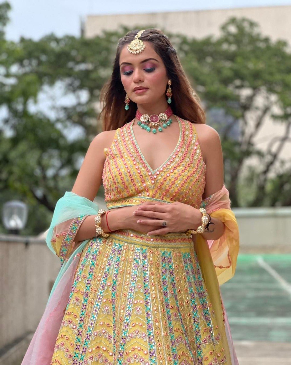 Yellow Color Wedding Wear Zari Sequins Embroidery Work Lehenga Choli