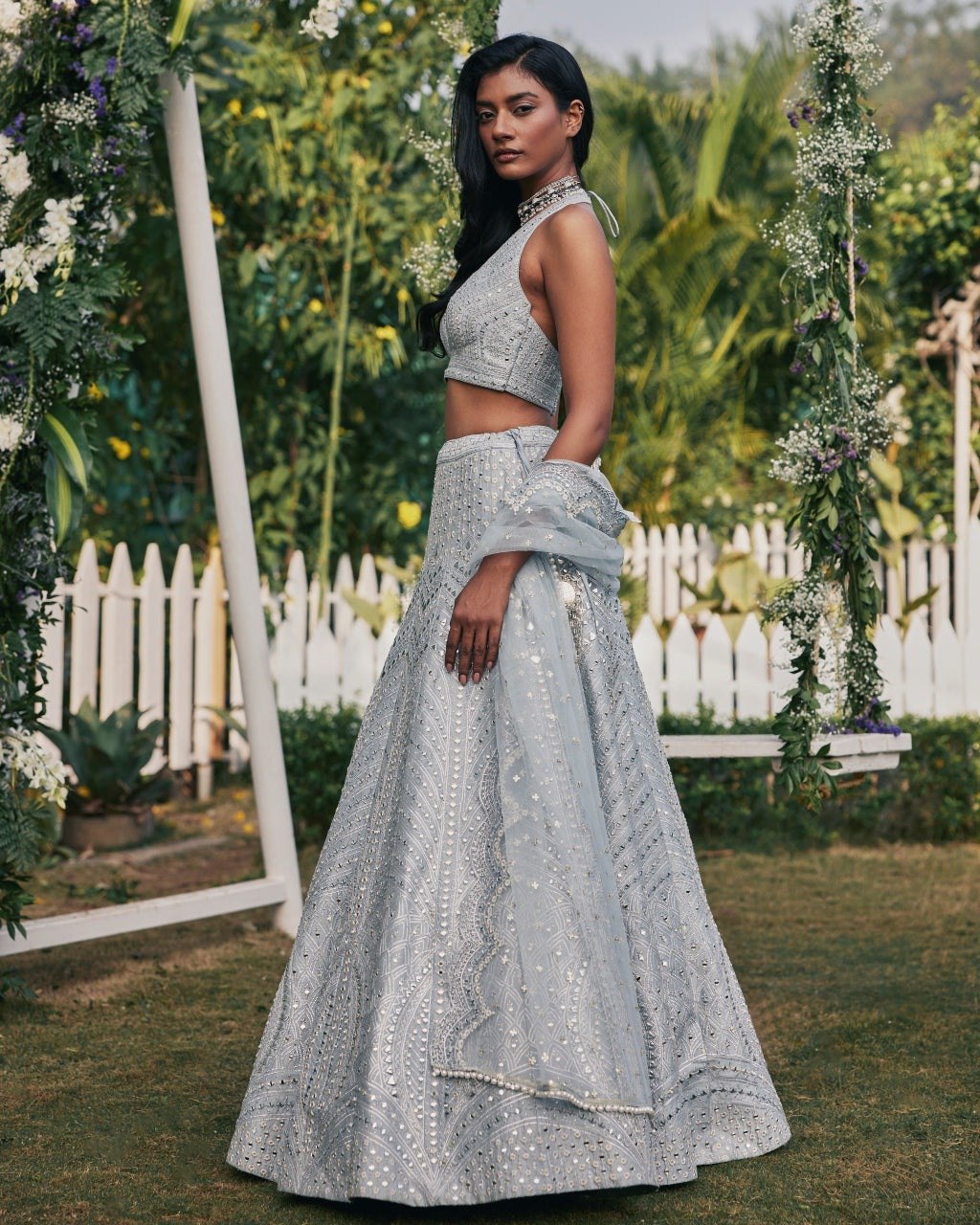 Gray Color Trendy Sequins Work Designer Party Wear Lehenga Choli