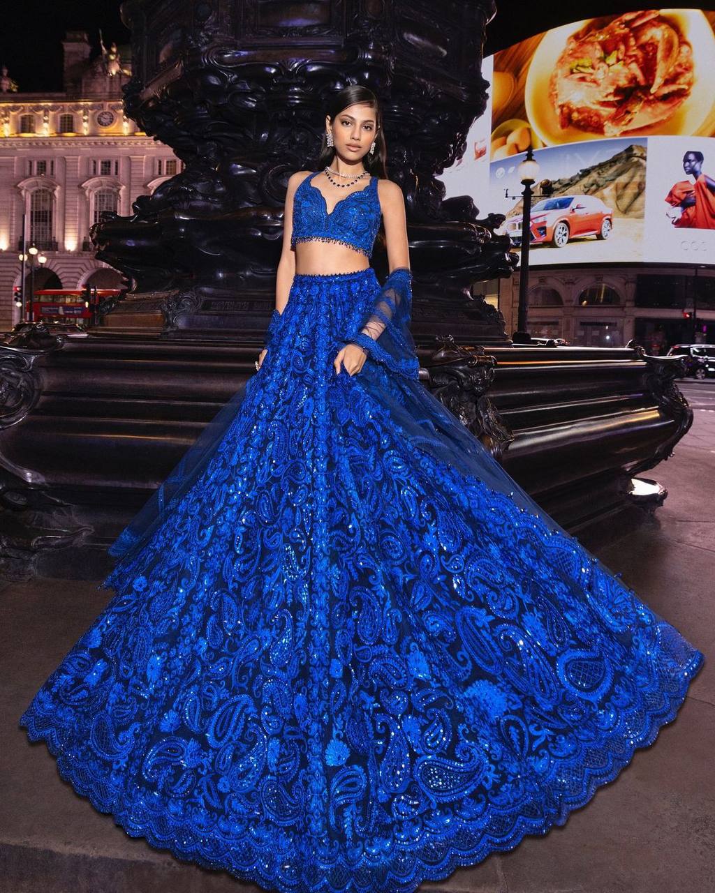 Royal Blue Color Georgette Sequins Work Bollywood Trendy Lehenga Choli