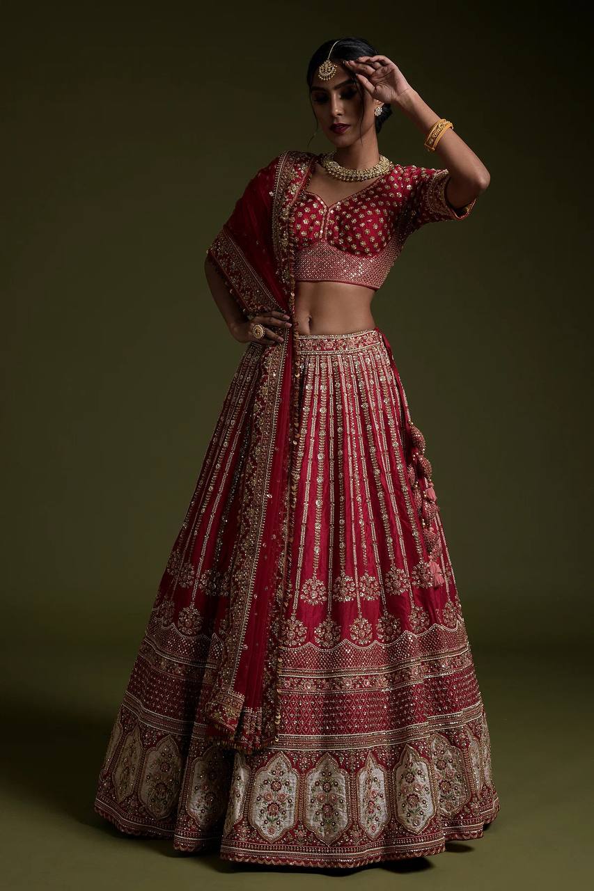 Maroon Bridal Sequin Work Lehenga Choli