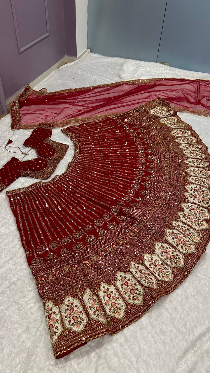 Maroon Bridal Sequin Work Lehenga Choli