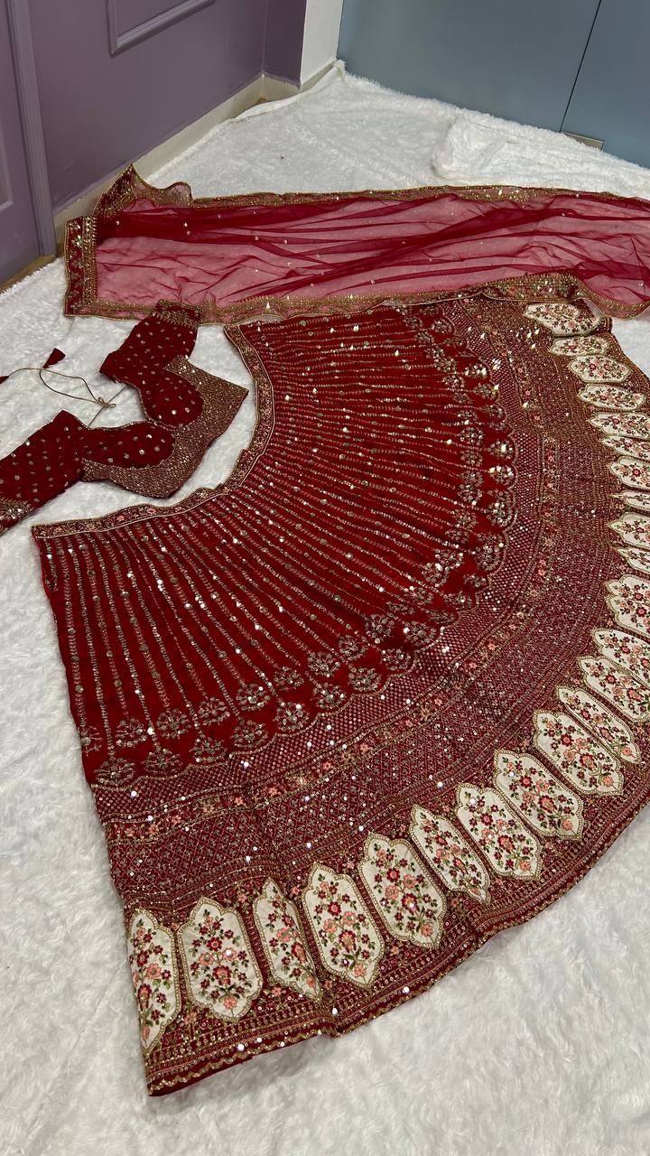Maroon Bridal Sequin Work Lehenga Choli