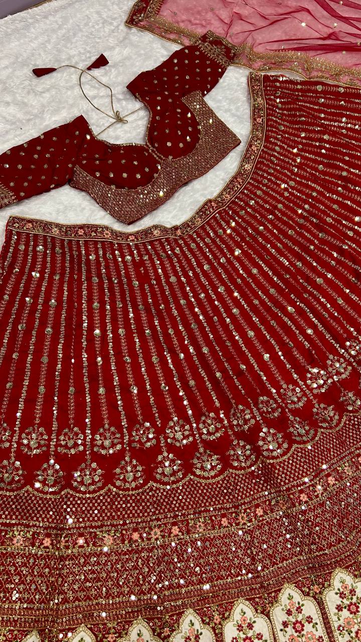 Maroon Bridal Sequin Work Lehenga Choli