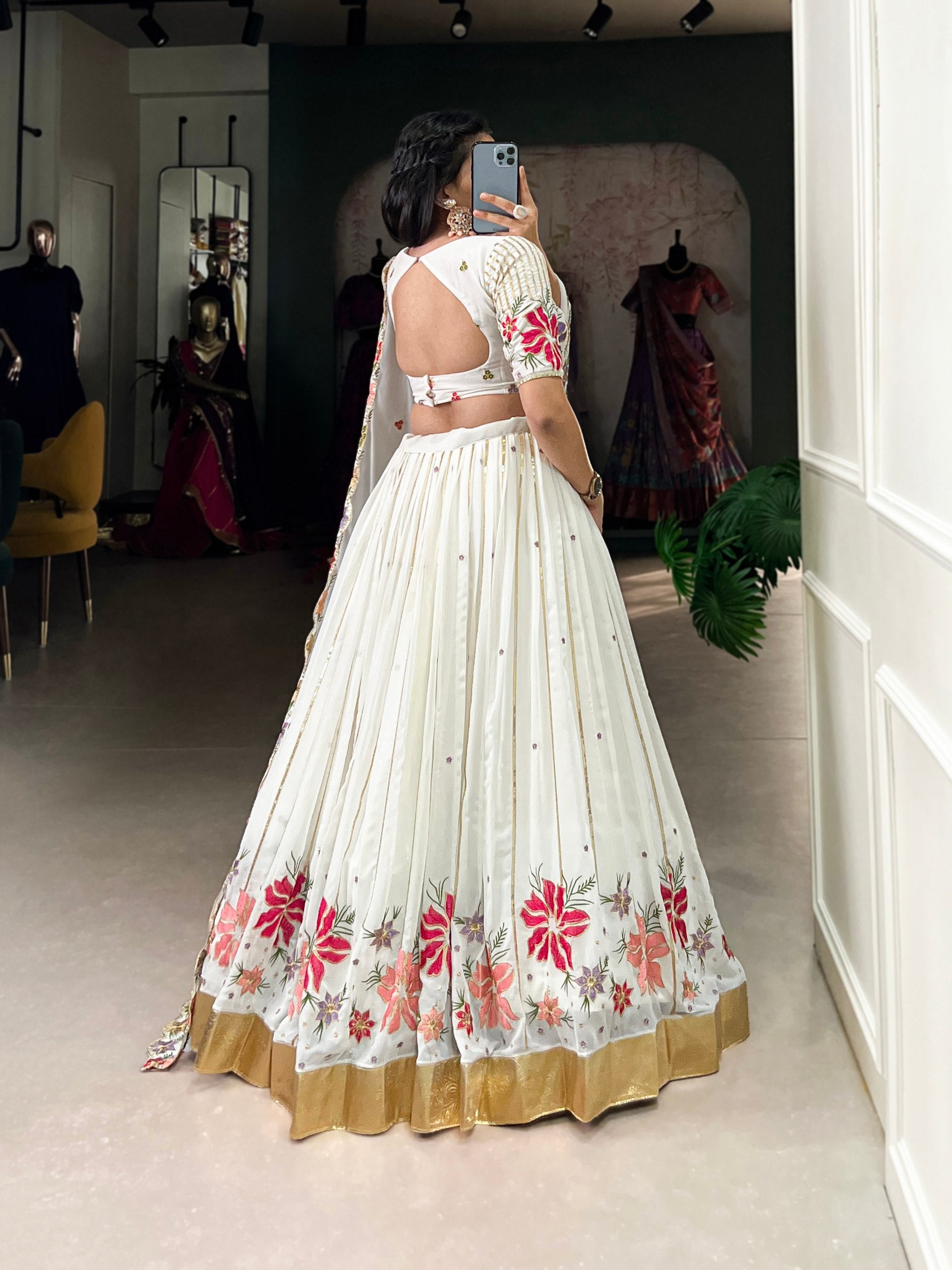 White Color Beautiful Sequins Embroidery Work Georgette Trendy Lehenga