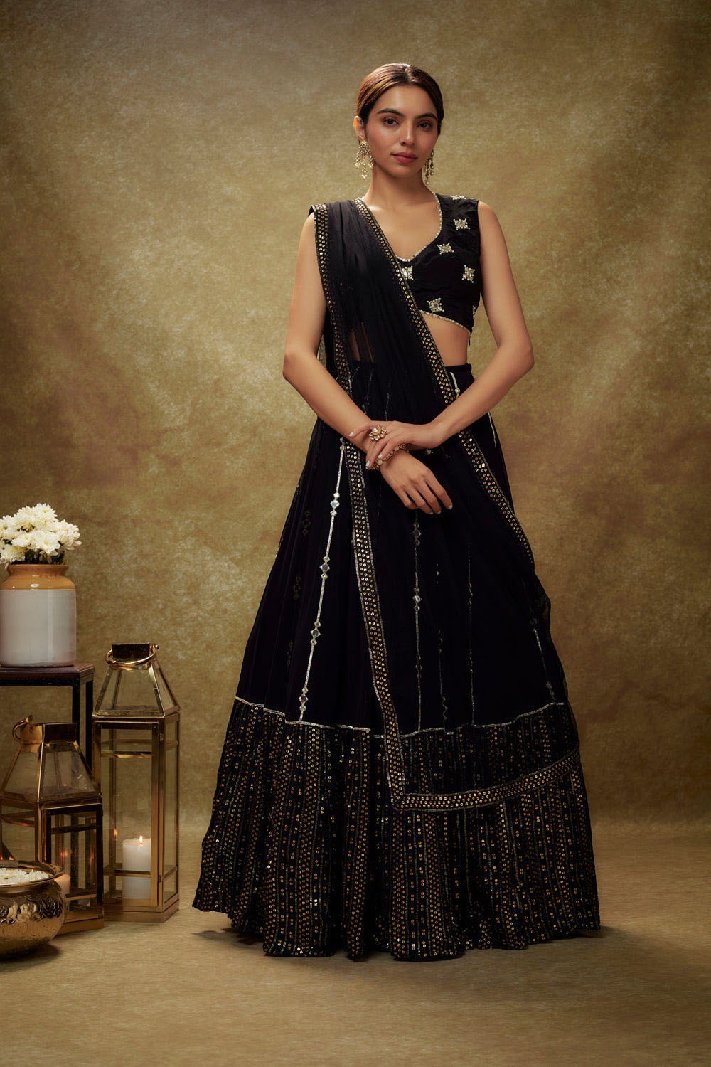 Black Georgette Trendy Sequence Work Party Wear Designer Lehenga Choli