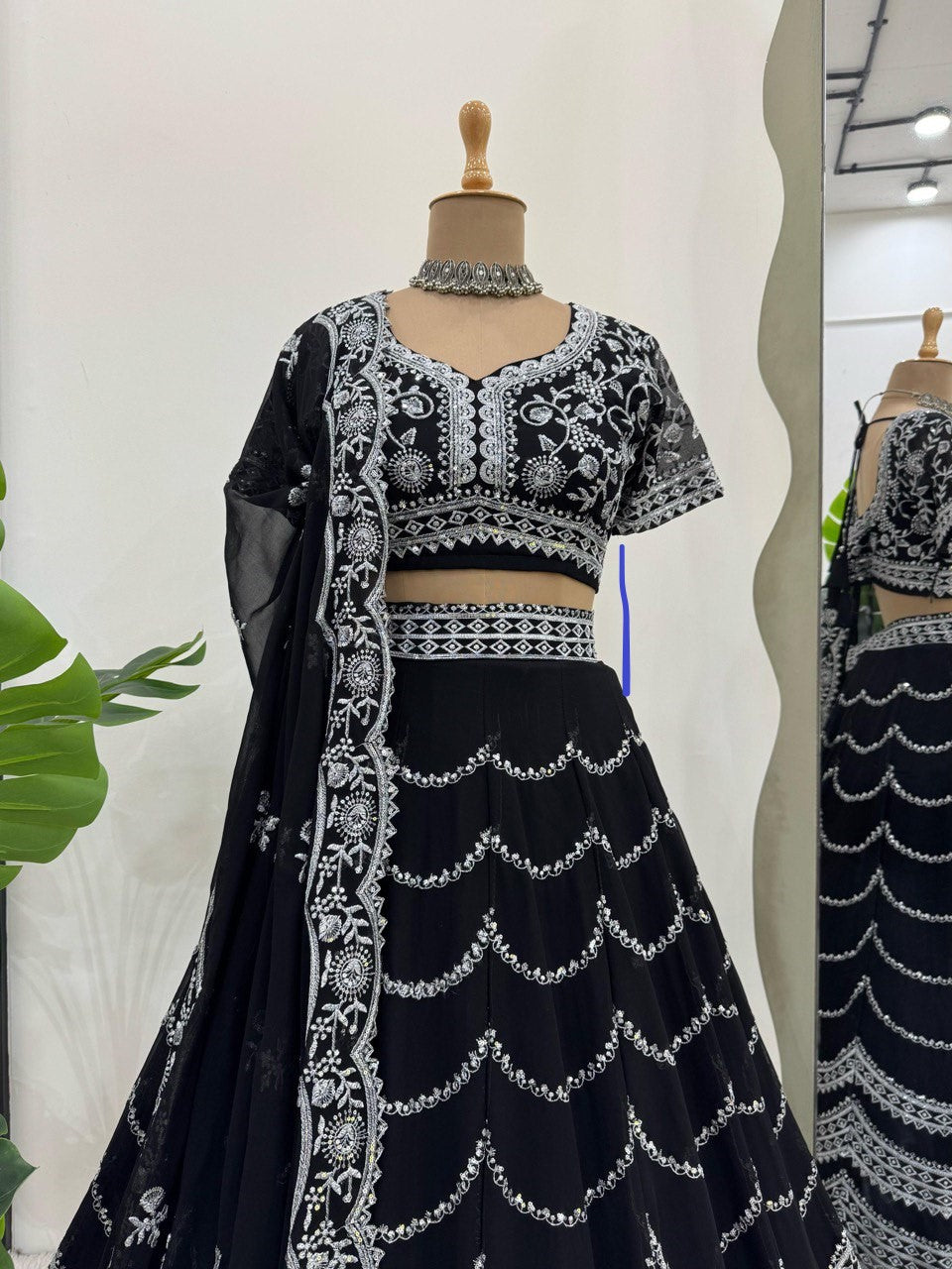 Black Color Wedding Wear Thread With Sequins Work Georgette Lehenga Choli