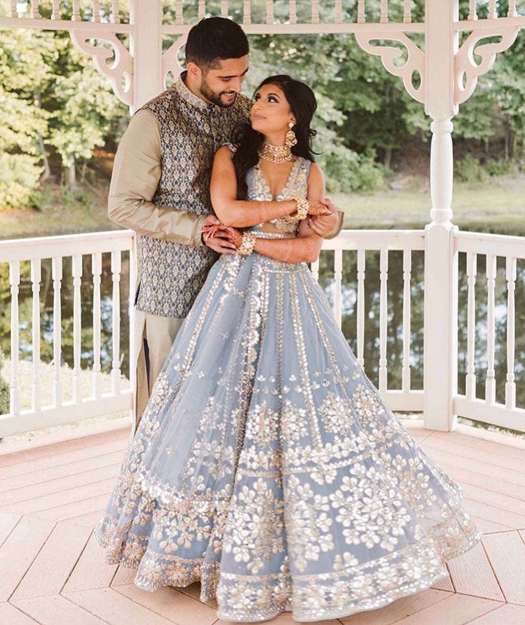 Gray Color Zari with Paper Mirror Embroidery work Georgette Lehenga Choli