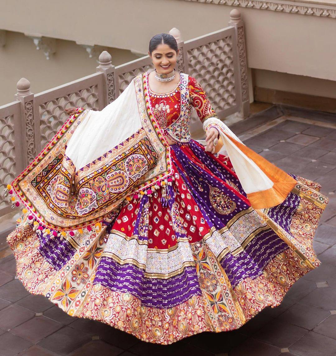 Multi Color Digital Print with Mirror Work Designer Lehenga Choli