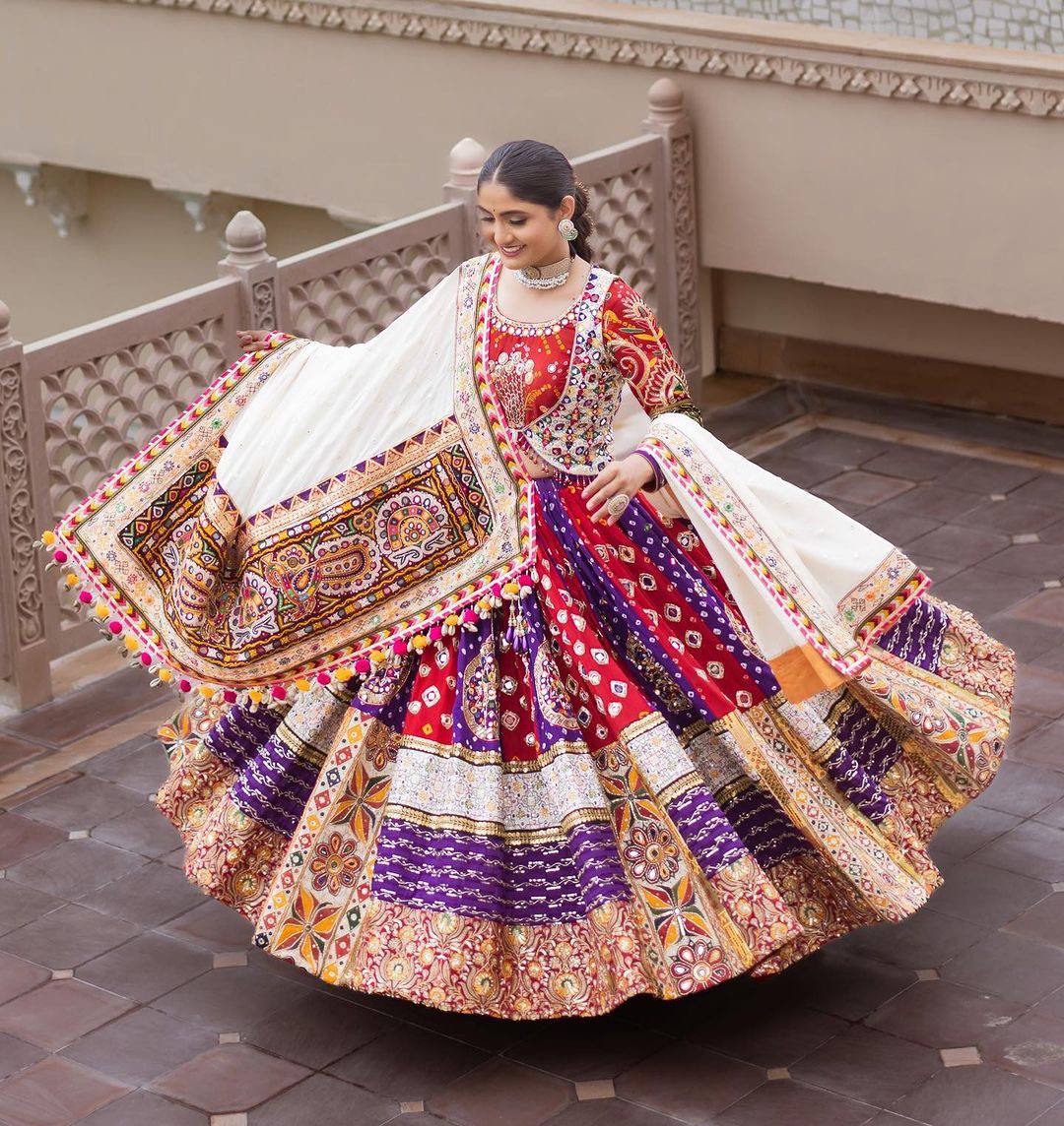 Multi Color Digital Print with Mirror Work Designer Lehenga Choli
