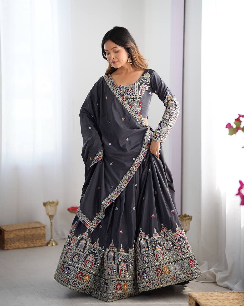 Black Color Heavy Thread with Sequins Work Designer Lehenga Choli