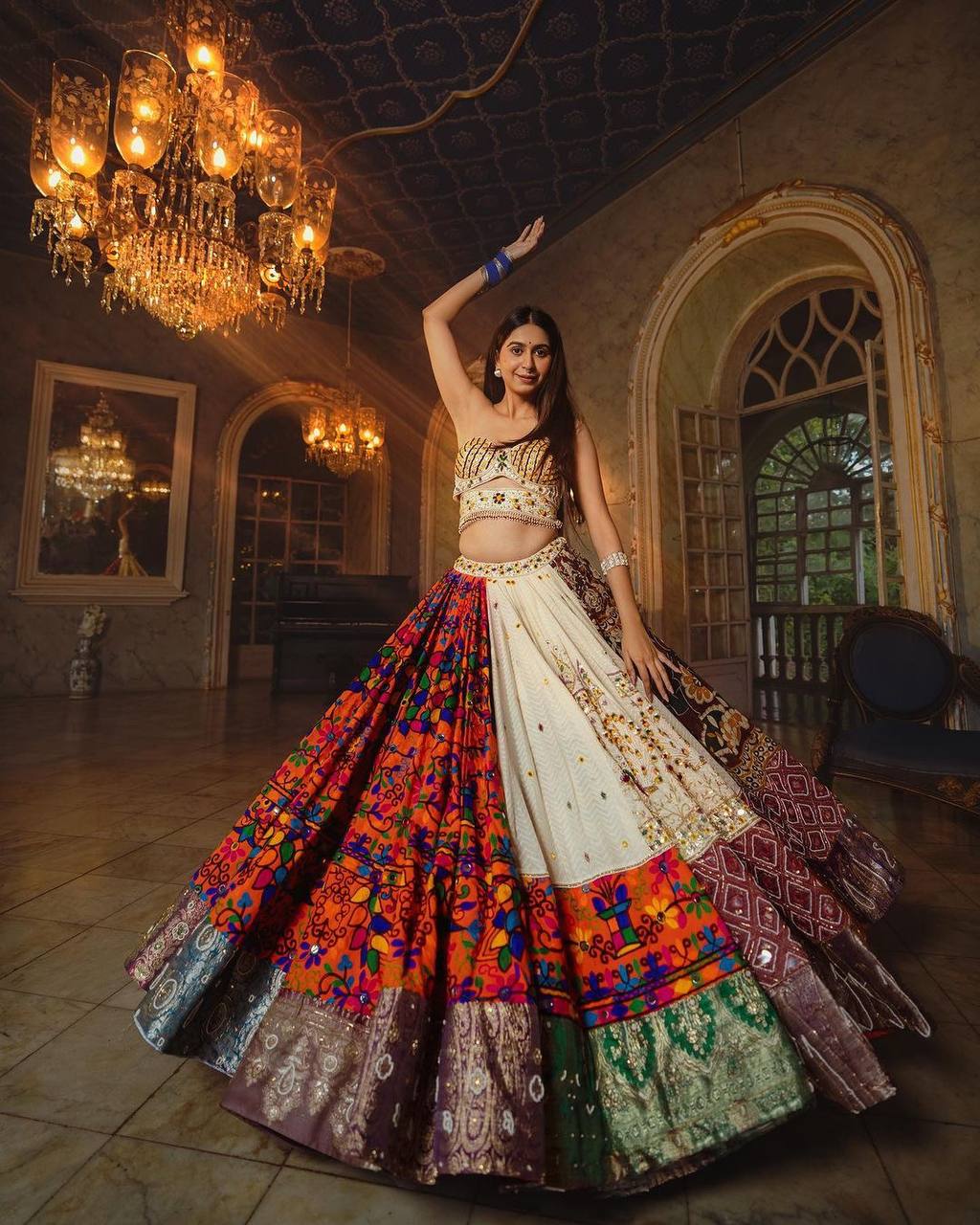 Multi Color Digital Print with Mirror Work Designer Lehenga Choli