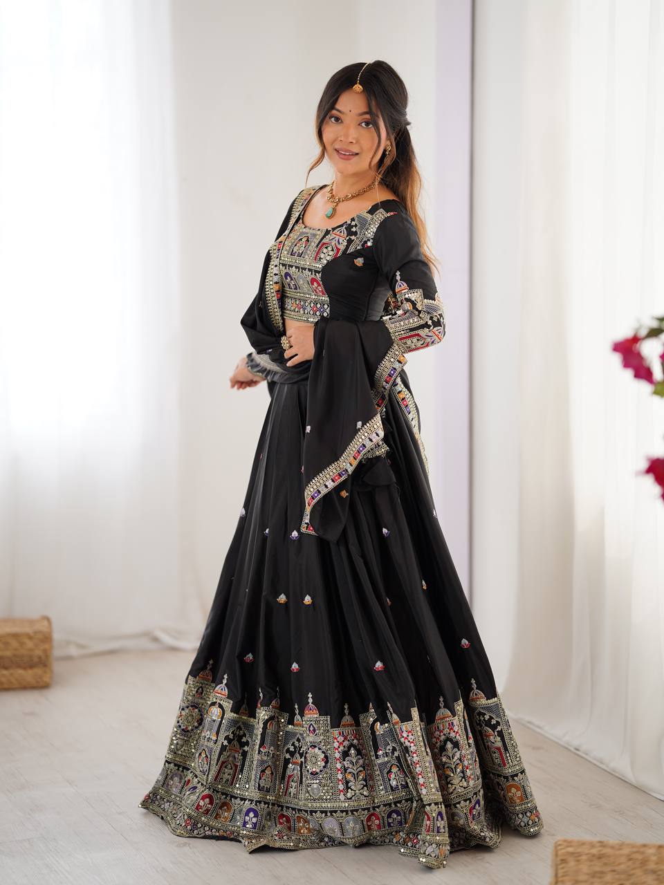 Black Color Heavy Thread with Sequins Work Designer Lehenga Choli