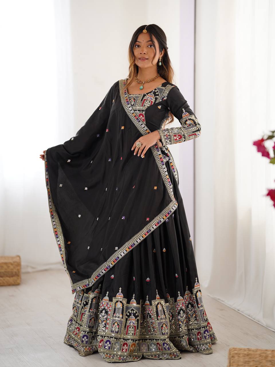 Black Color Heavy Thread with Sequins Work Designer Lehenga Choli