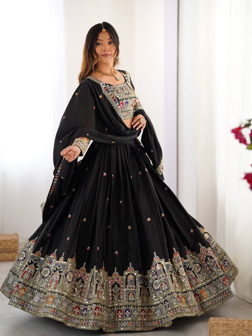 Black Color Heavy Thread with Sequins Work Designer Lehenga Choli