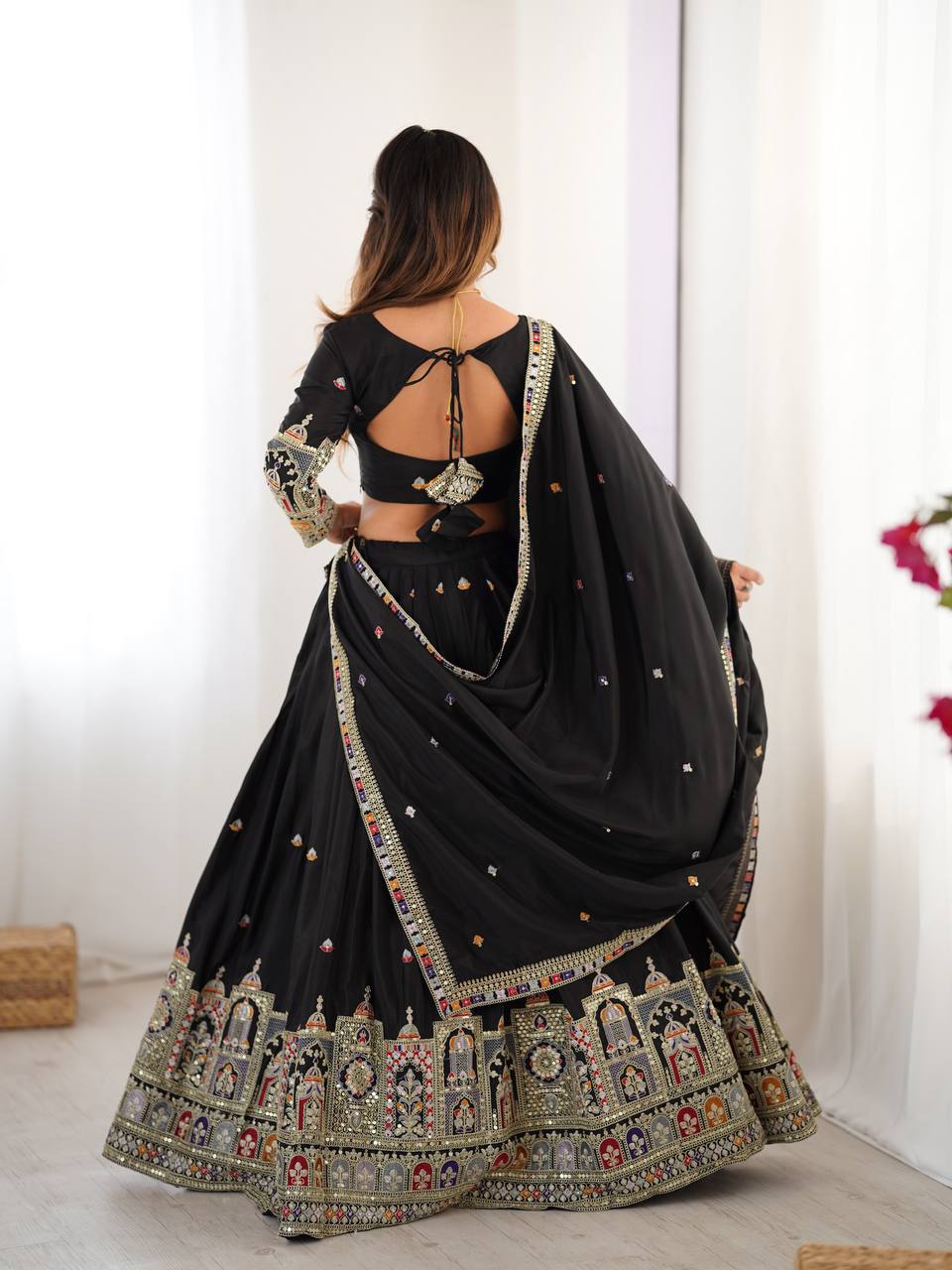 Black Color Heavy Thread with Sequins Work Designer Lehenga Choli