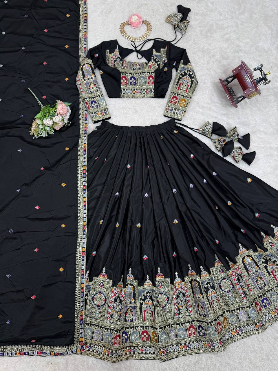 Black Color Heavy Thread with Sequins Work Designer Lehenga Choli