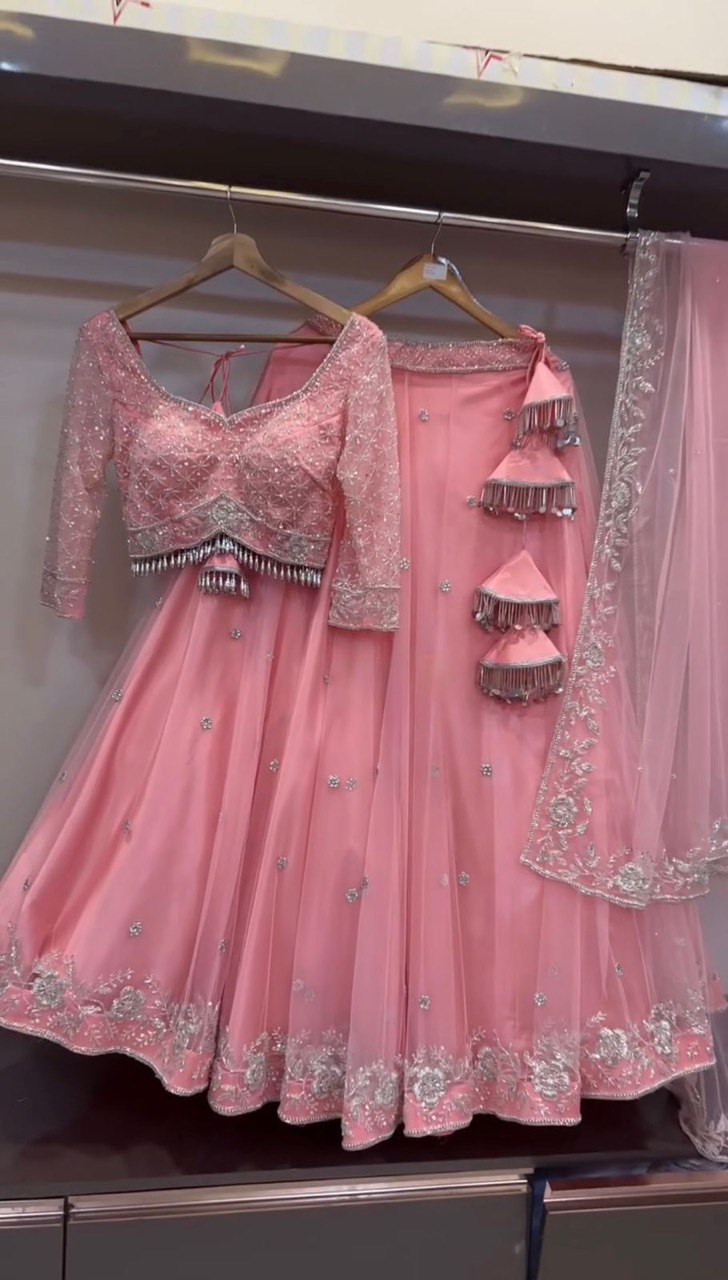 Baby Pink Color Heavy Thread with Sequins Work Designer Lehenga Choli
