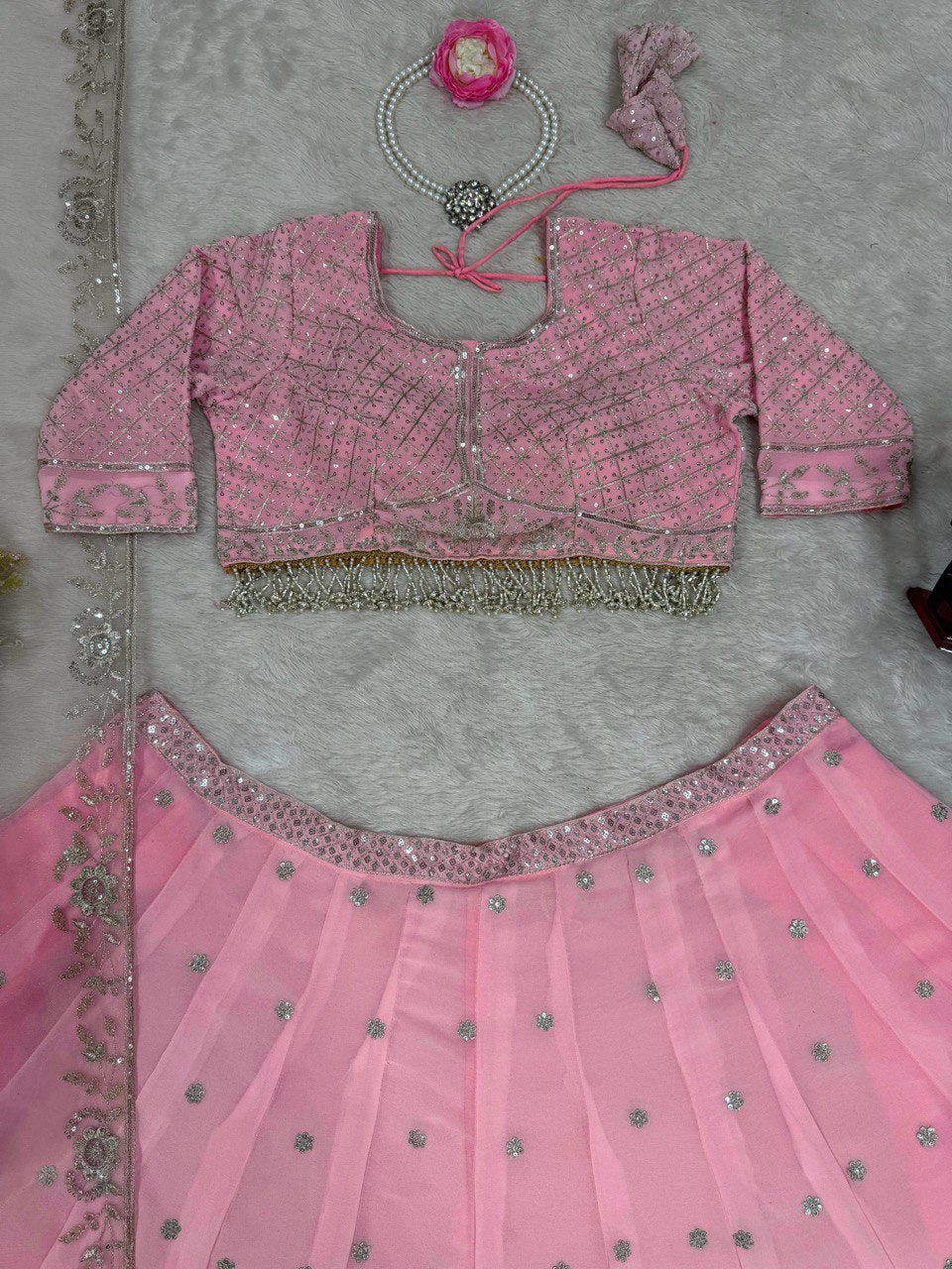 Baby Pink Color Heavy Thread with Sequins Work Designer Lehenga Choli