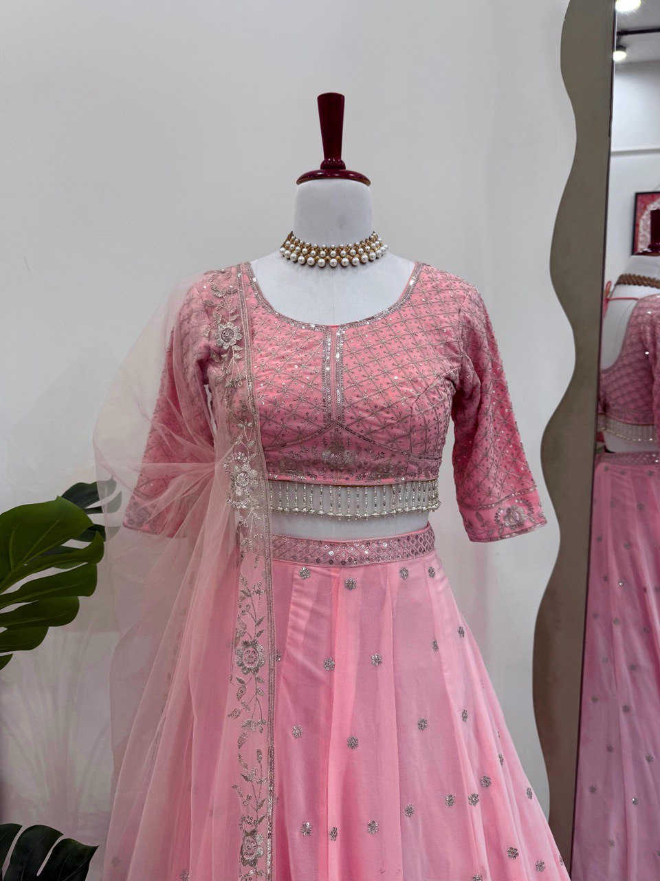 Baby Pink Color Heavy Thread with Sequins Work Designer Lehenga Choli