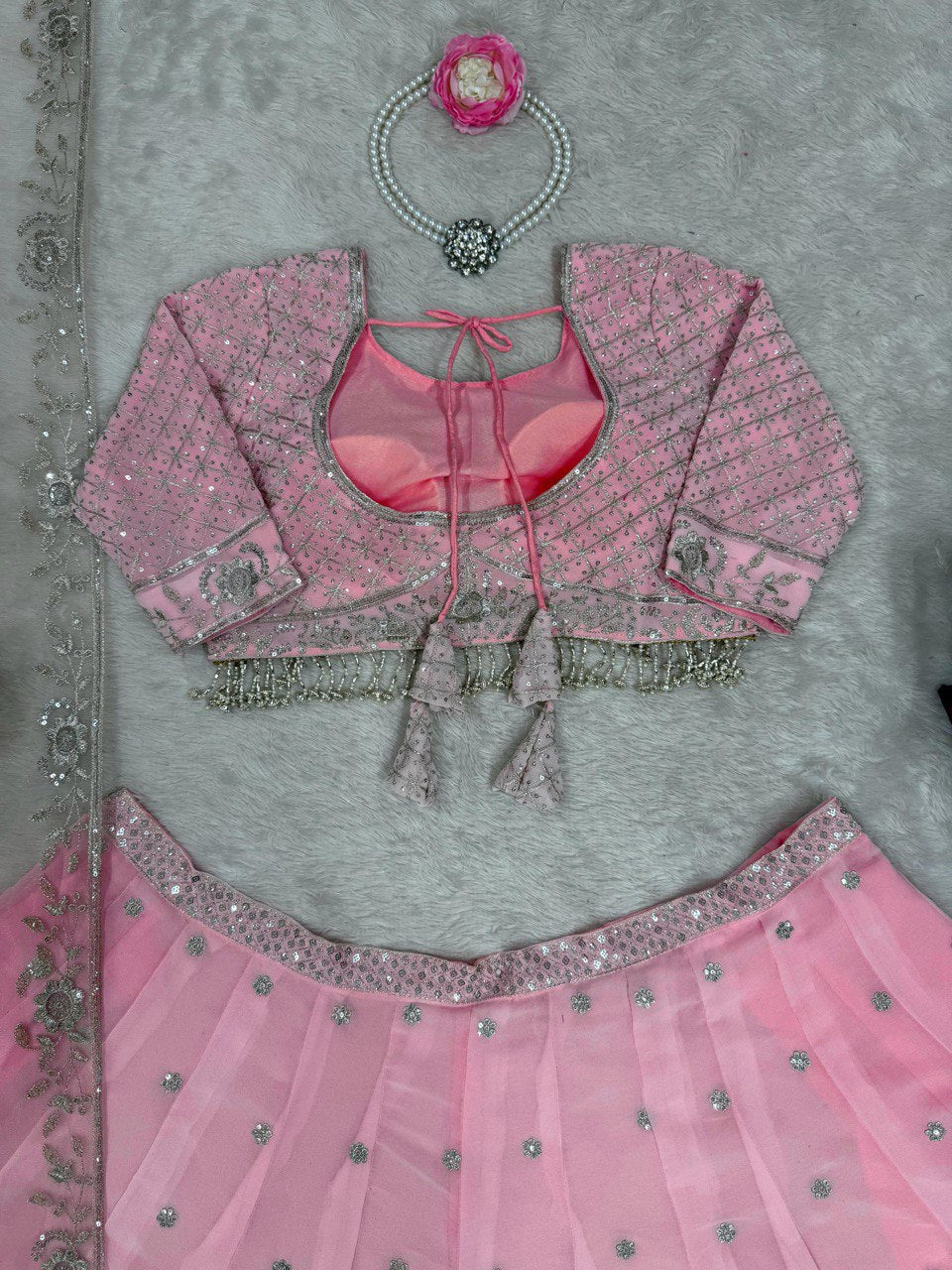 Baby Pink Color Heavy Thread with Sequins Work Designer Lehenga Choli