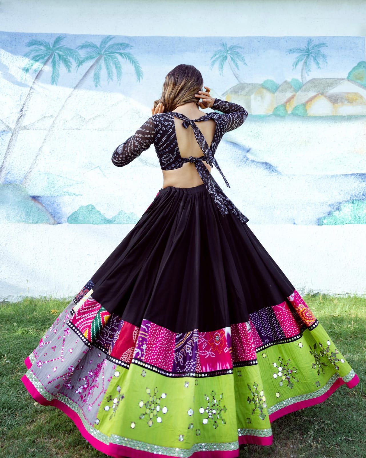 Black Color Digital Printed with Mirror Work Navratri Chaniya Choli