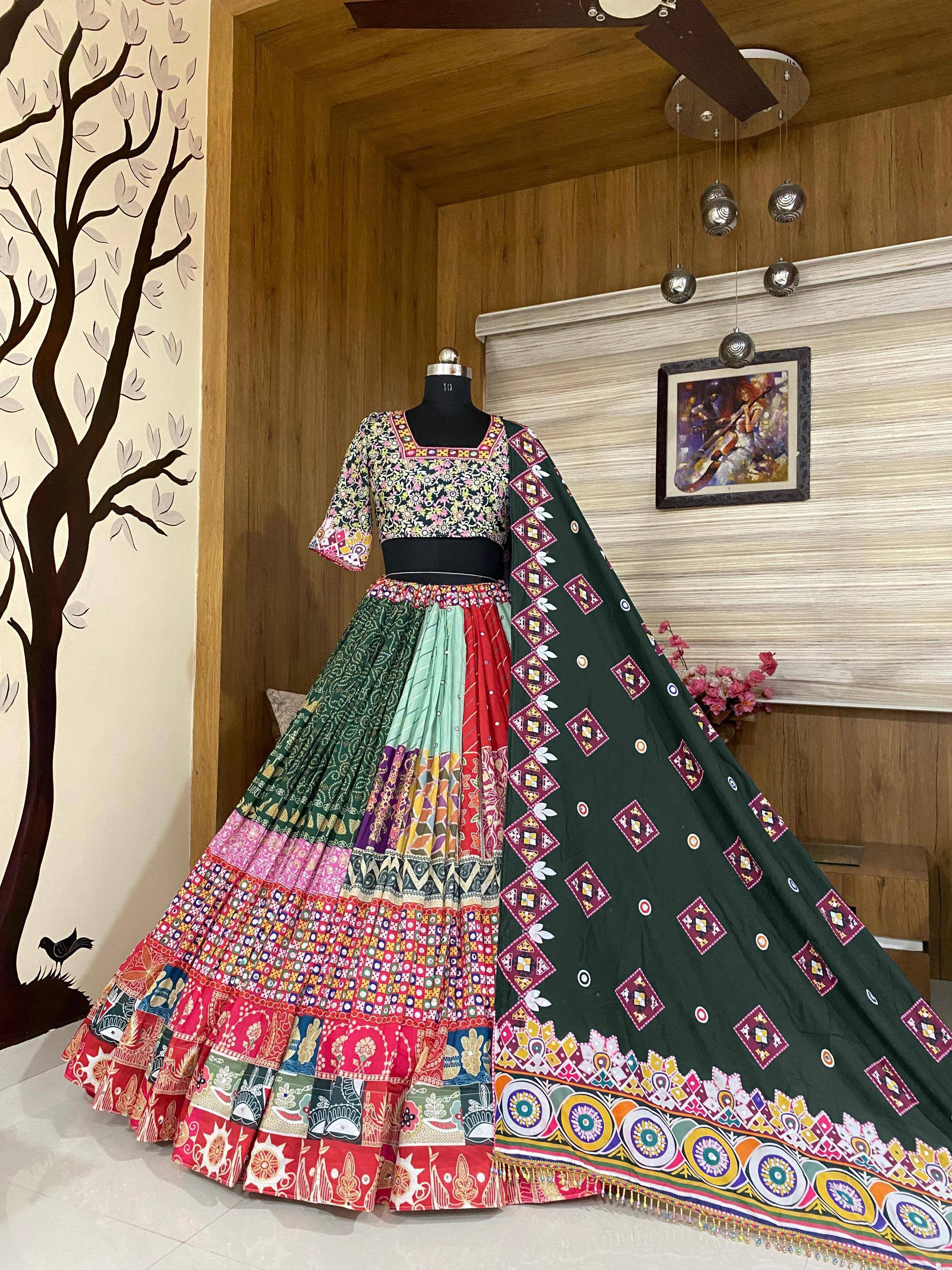 Multi Color Designer Muslin cotton Printed Navratri Lehenga Choli