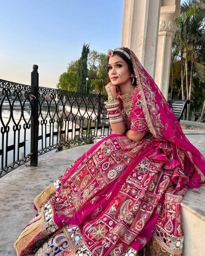 Pink Color Digital Printed with Real Mirror Work Navratri Lehenga Choli