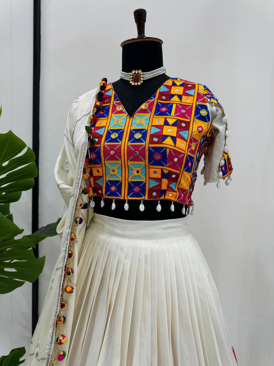 White Color Rayon Sequnce with Chainstich Navratri Lehenga Choli