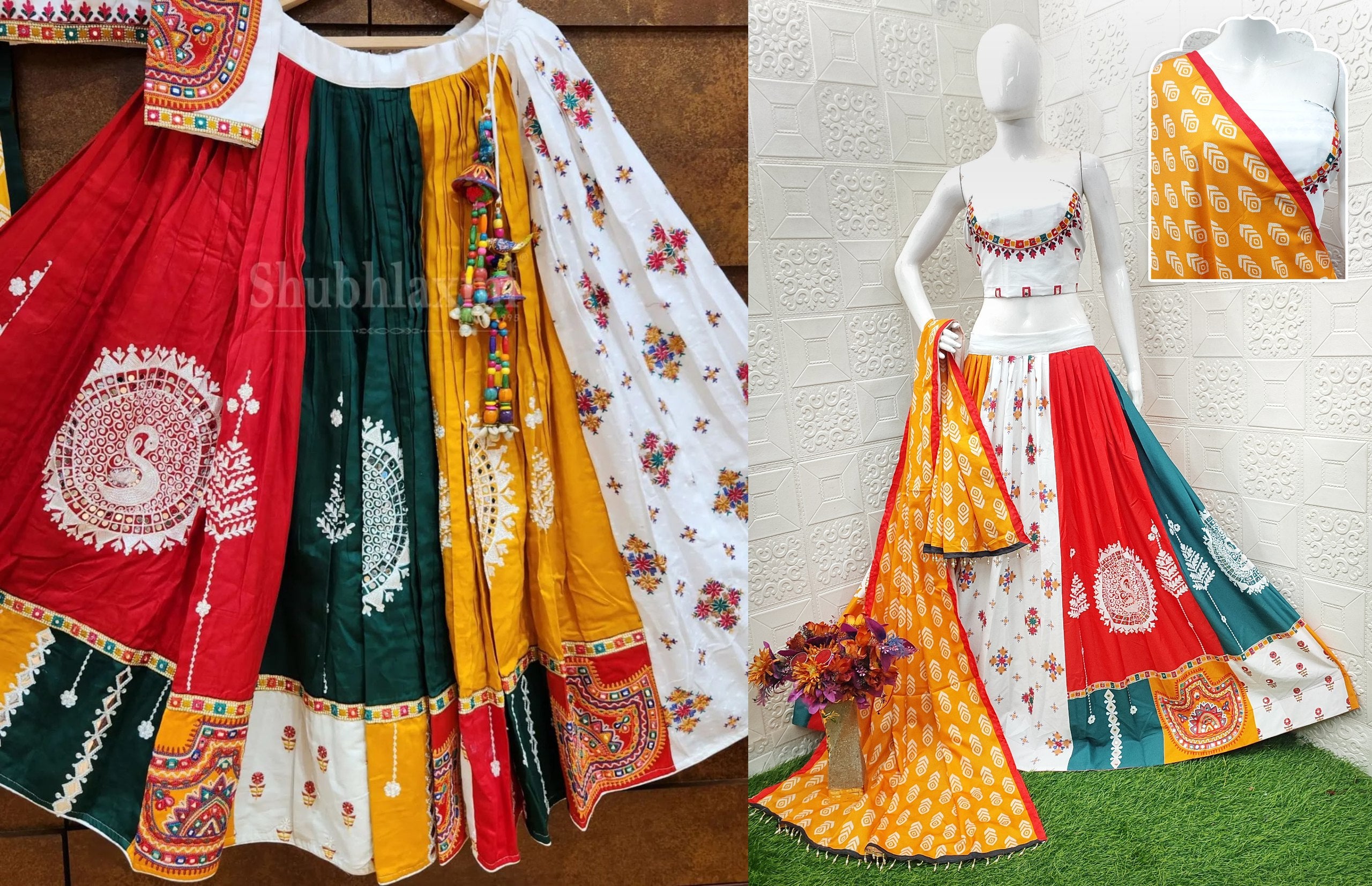Multi Color Digital Printed with Mirror Work Navratri Chaniya Choli