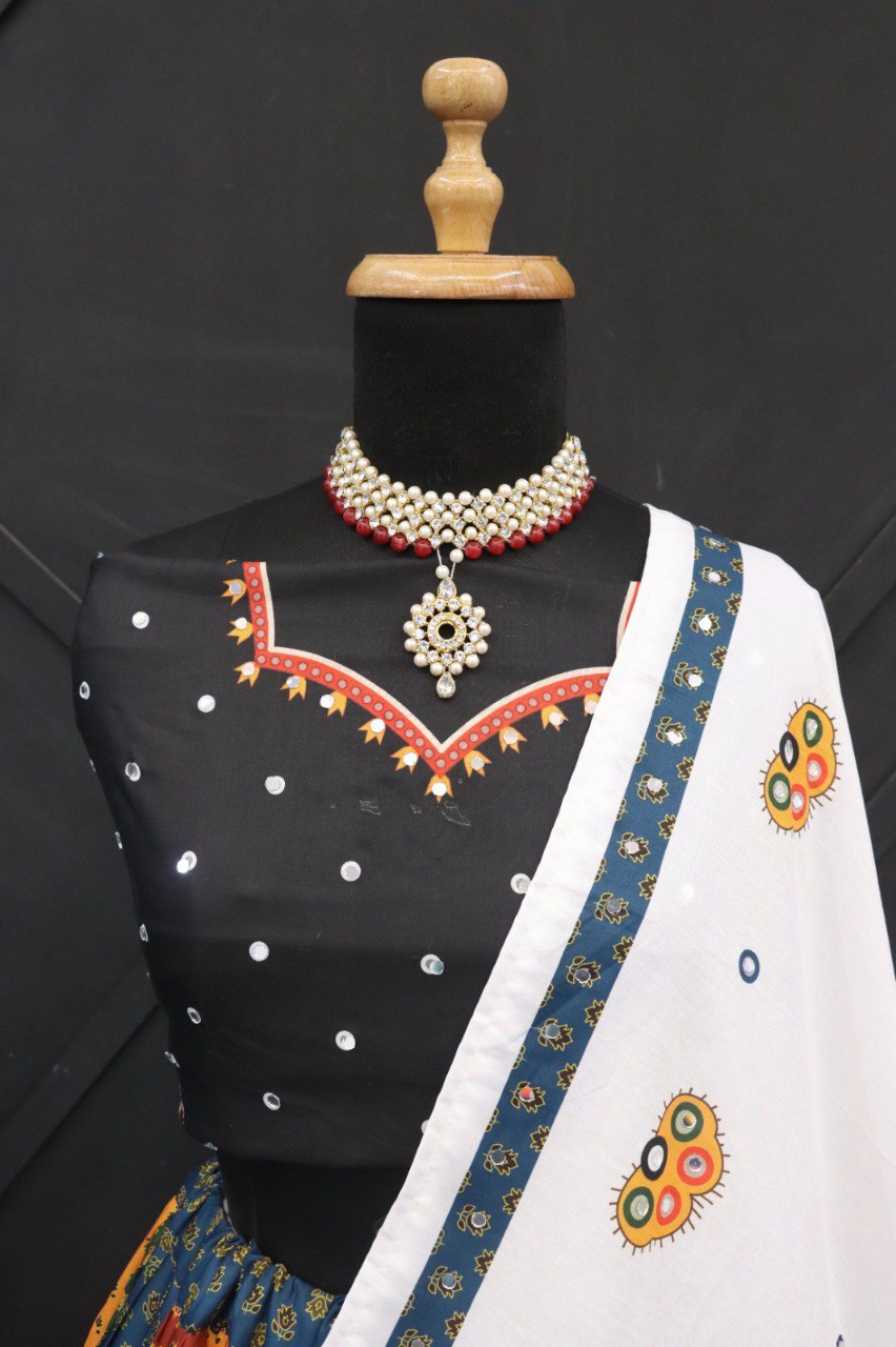 Multi Color Digital Printed with Mirror Work Navratri Chaniya Choli