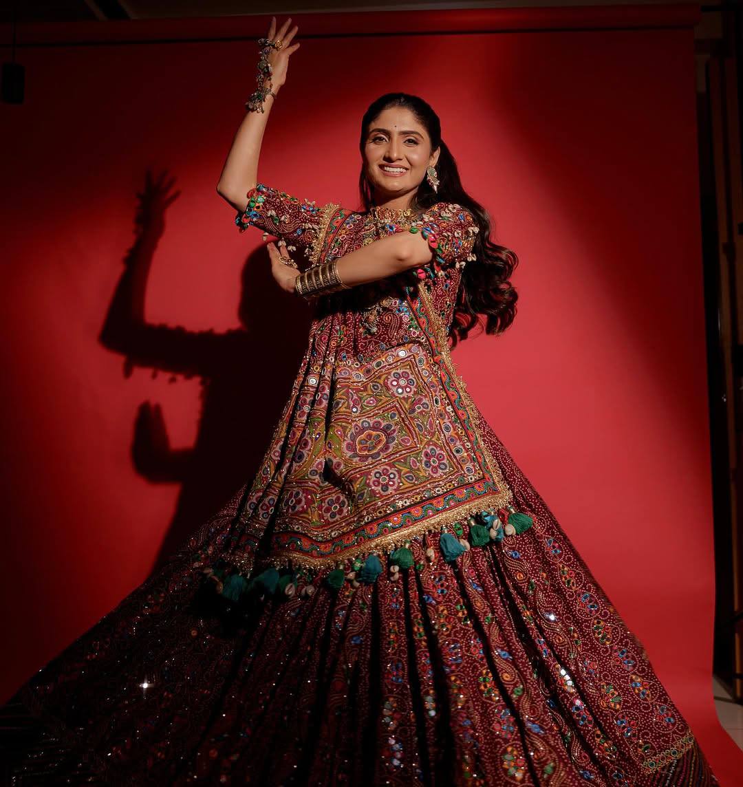 Maroon Color Digital Printed with Real Mirror Navratri Lehenga Choli