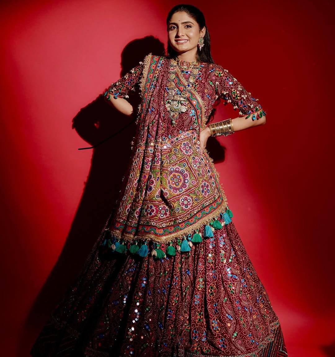 Maroon Color Digital Printed with Real Mirror Navratri Lehenga Choli