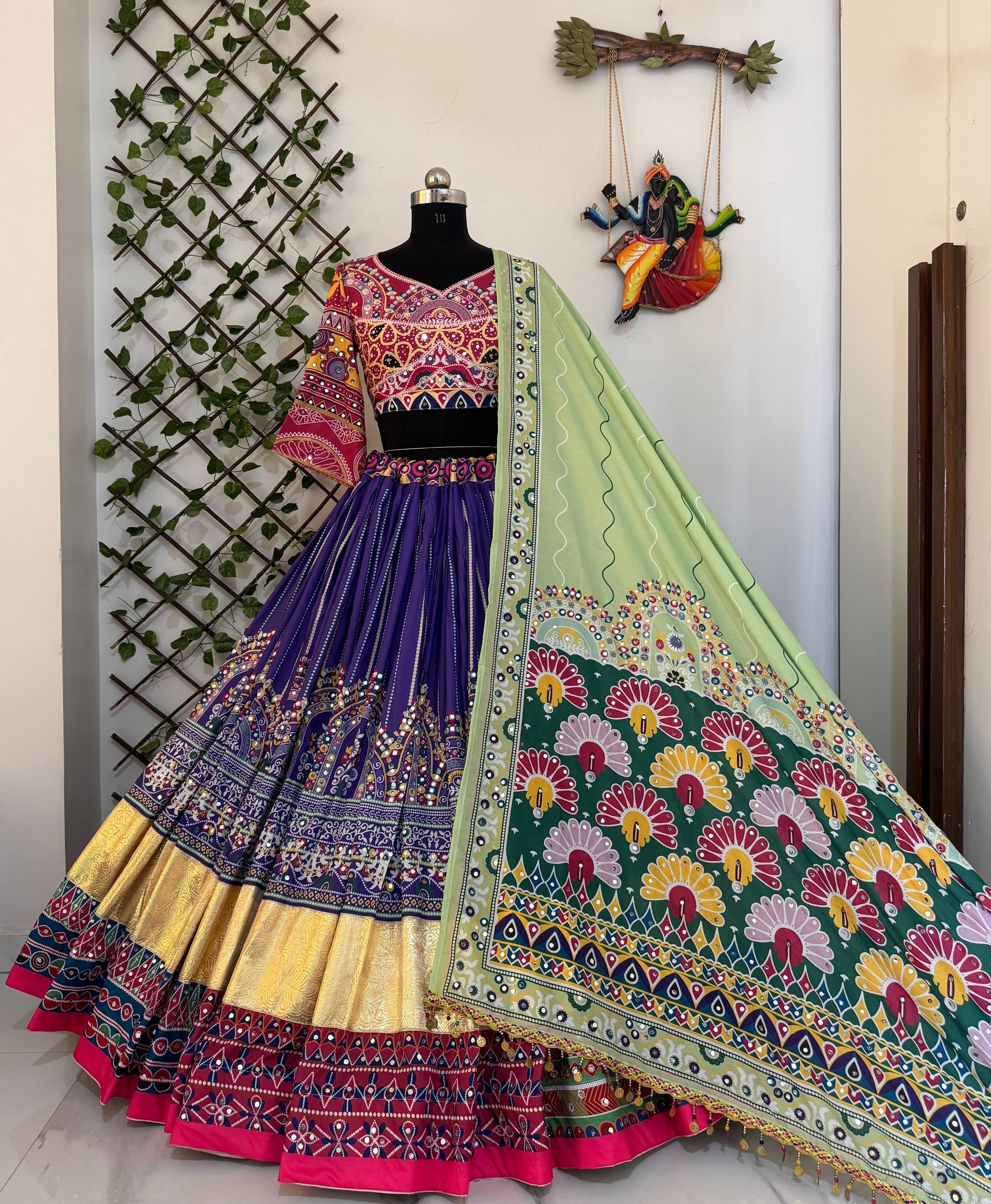 Purple Color Digital Printed Navratri Mirror Work Lehenga Choli