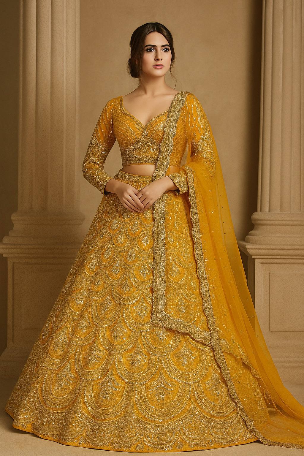 Yellow Color Heavy Sequence Work Designer Haldi Lehenga Choli