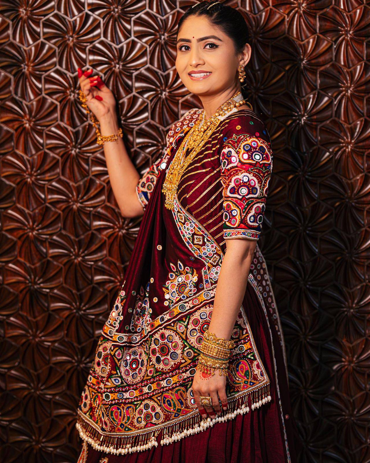 Maroon Color Digital Printed Mirror Work Navratri Lehenga Choli
