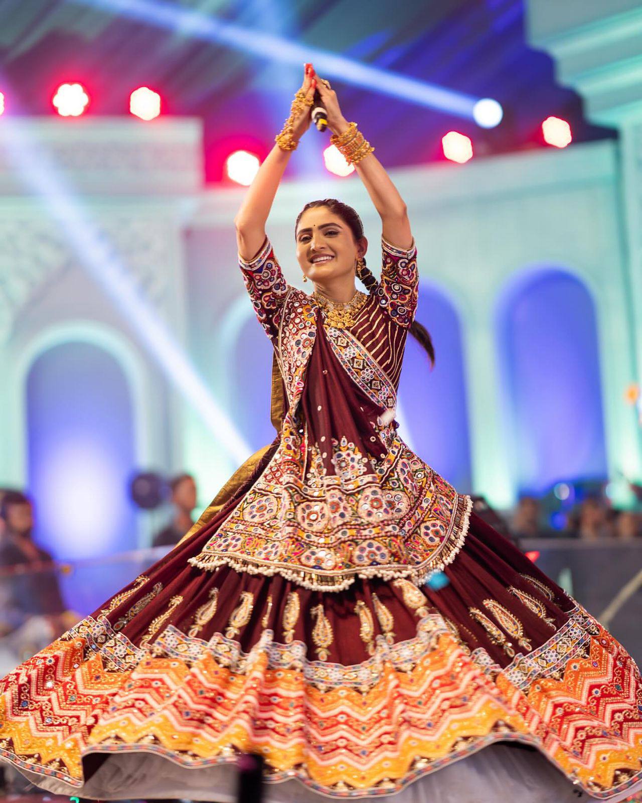 Maroon Color Digital Printed Mirror Work Navratri Lehenga Choli