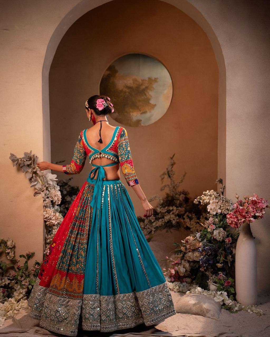 Blue Color Digital Printed Mirror Work Navratri Lehenga Choli
