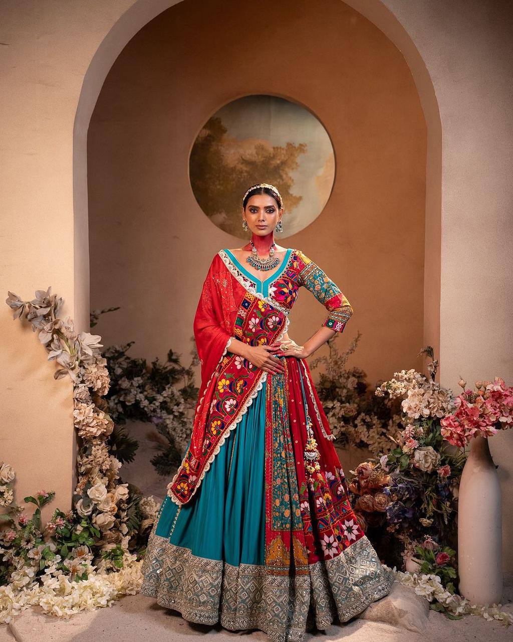 Blue Color Digital Printed Mirror Work Navratri Lehenga Choli