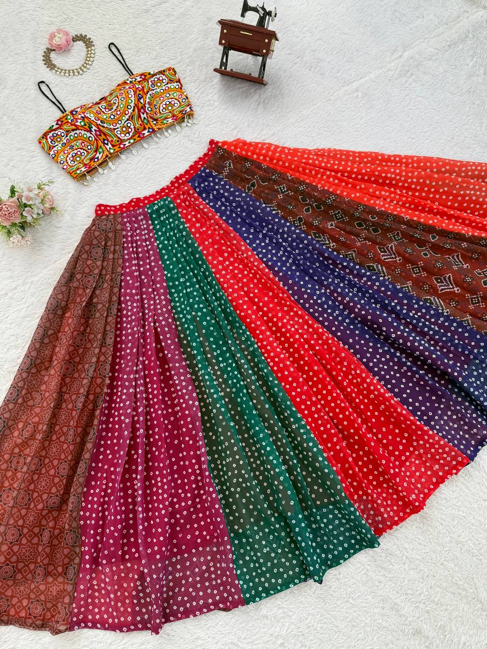 Bandhani Printed Multi Color Navratri Ready to Wear Lehenga Choli