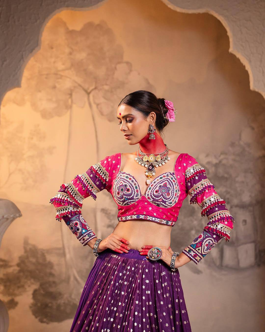 Purple Color Digital Printed Mirror Work Full Flair Navratri Lehenga Choli