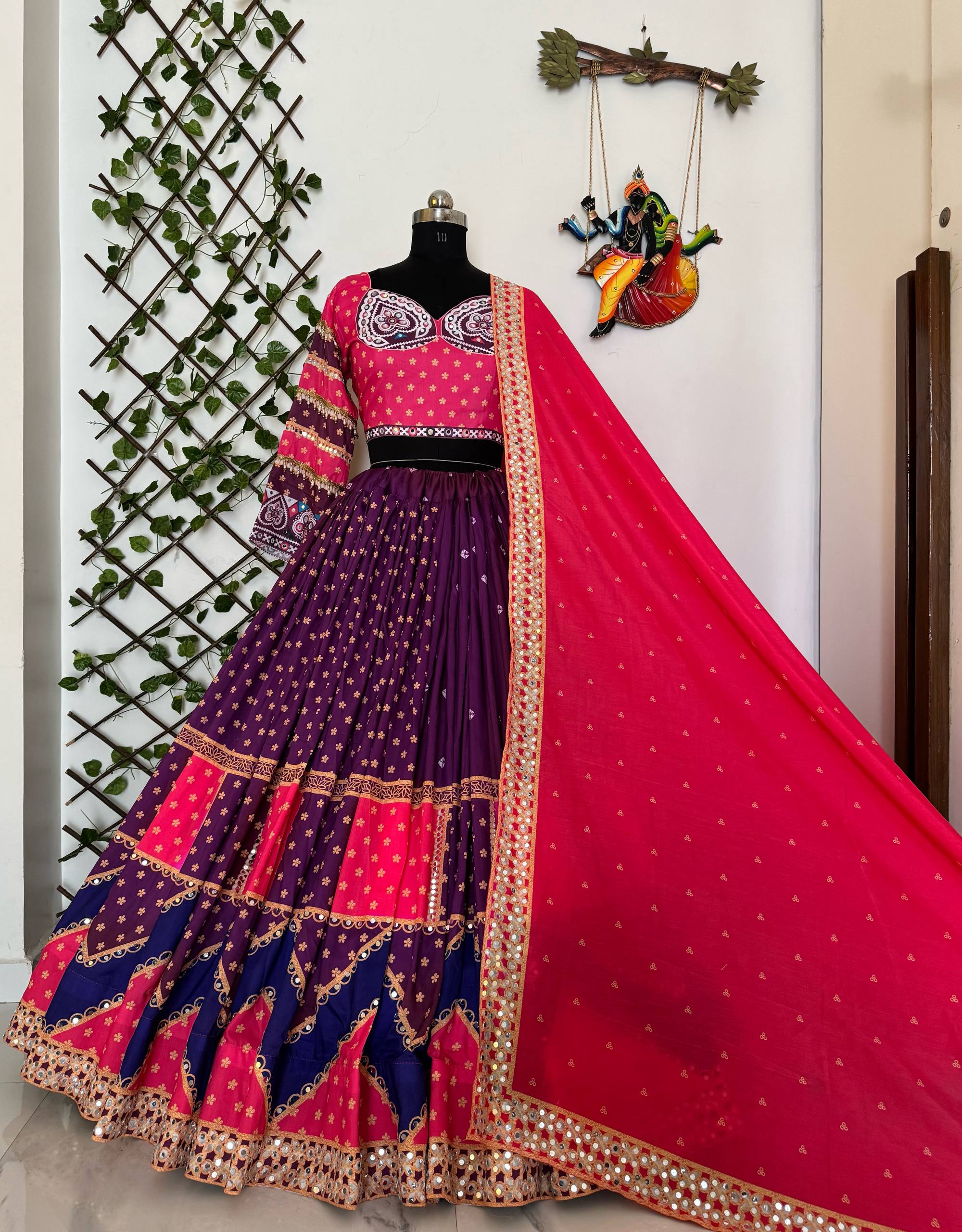 Purple Color Digital Printed Mirror Work Full Flair Navratri Lehenga Choli