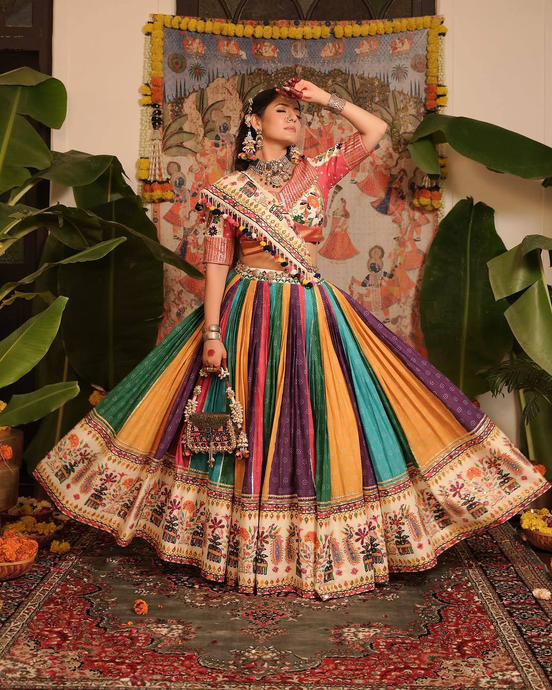 Multi Color Digital Printed Mirror Work Navratri Trendy Lehenga Choli