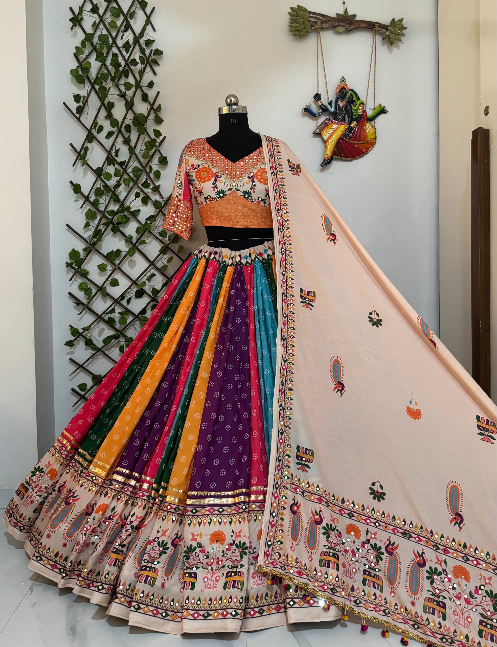 Multi Color Digital Printed Mirror Work Navratri Trendy Lehenga Choli
