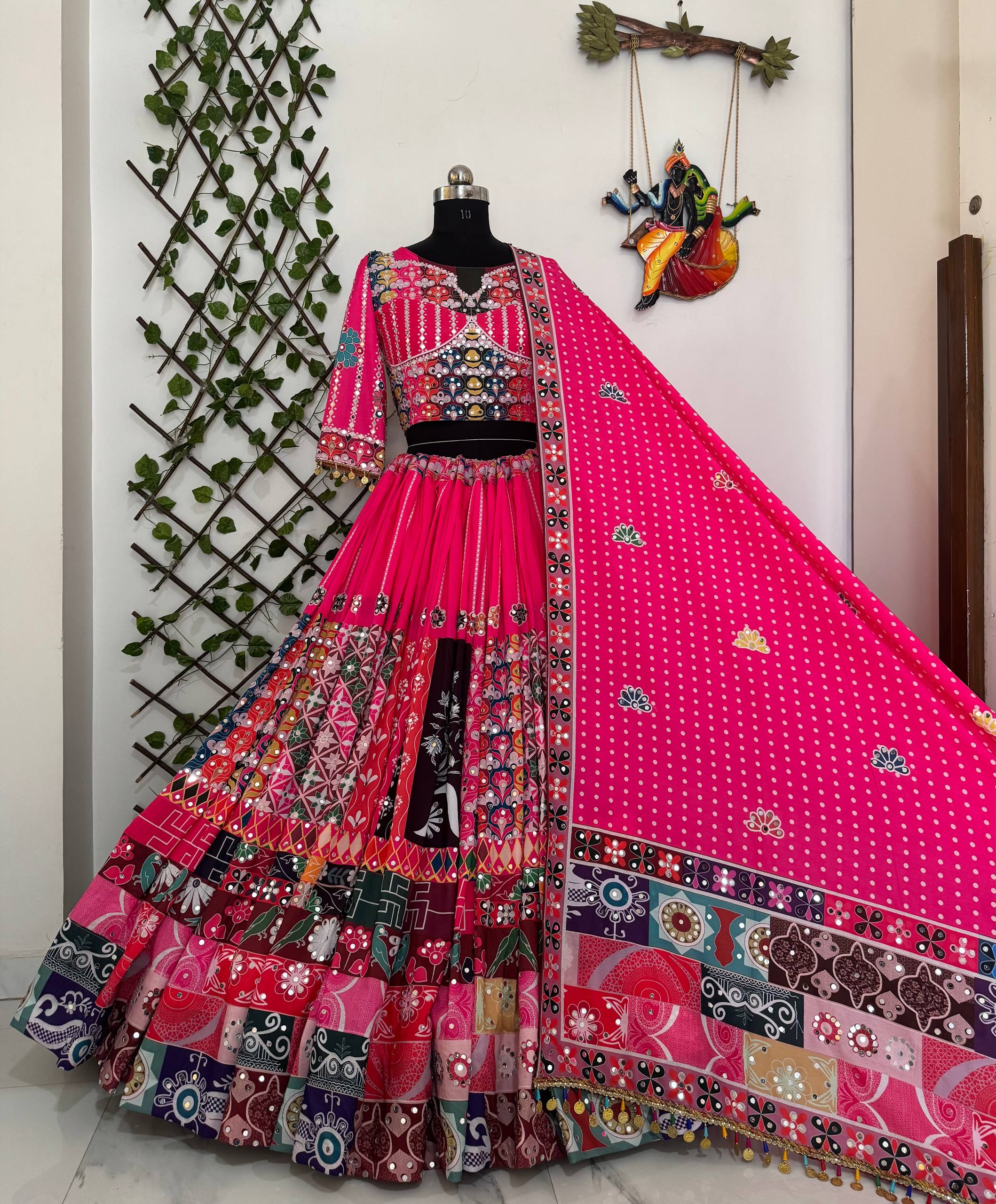 Pink Color Digital Printed Mirror Work Hit Navratri Lehenga Choli
