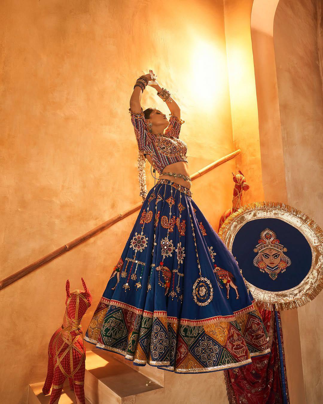 Blue Color Hit Navratri Designer Mirror Work Printed Chaniya Choli